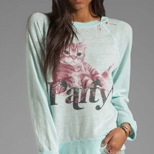 Wildfox Mint Party Cat Pullover
